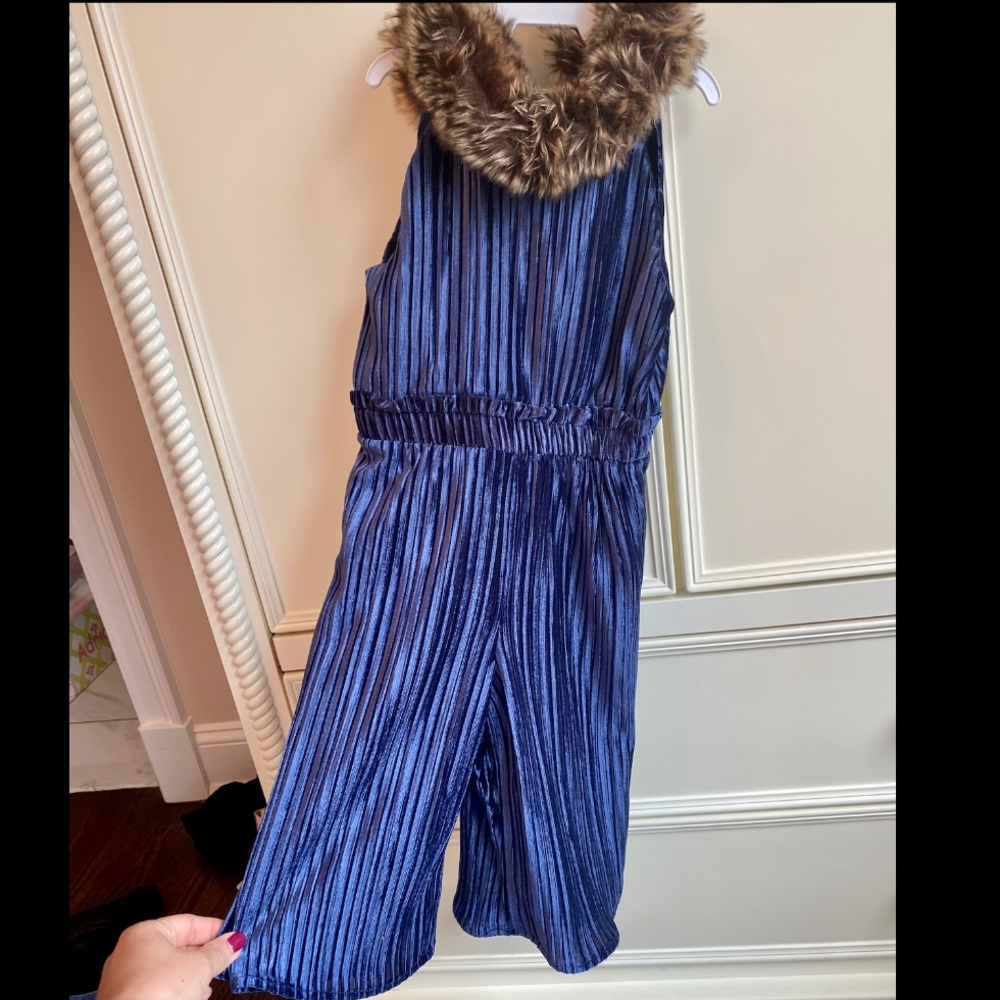 Janie and Jack Blue Jumpsuit with Faux Fur Collar